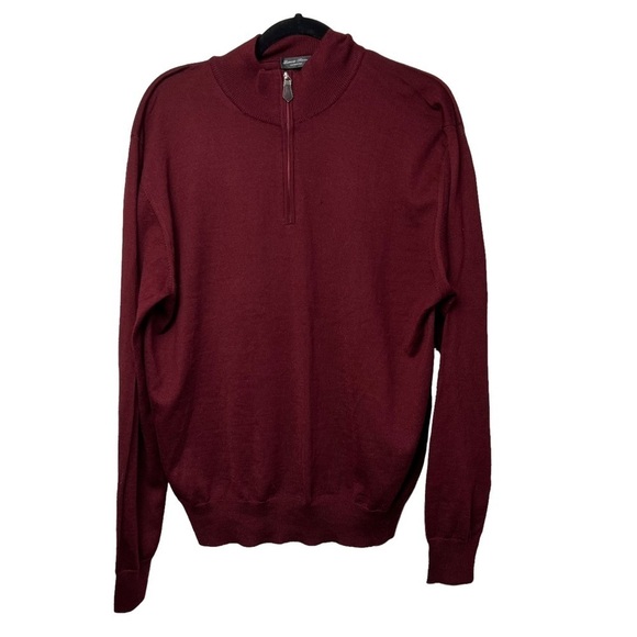 Burgundy 1/4 Zip Sweater Mens Size XL 50% Wool 50% Acrylic Italy BY Linea Rosso - Picture 6 of 7
